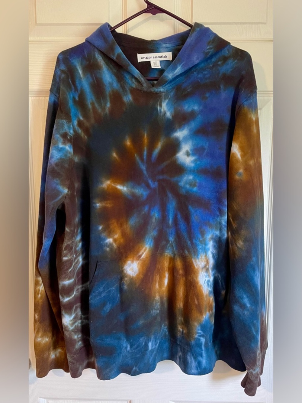 Brand New XXL Amazon Essentials Blue & Brown Freshly Hand Tie-Dyed Hoodie